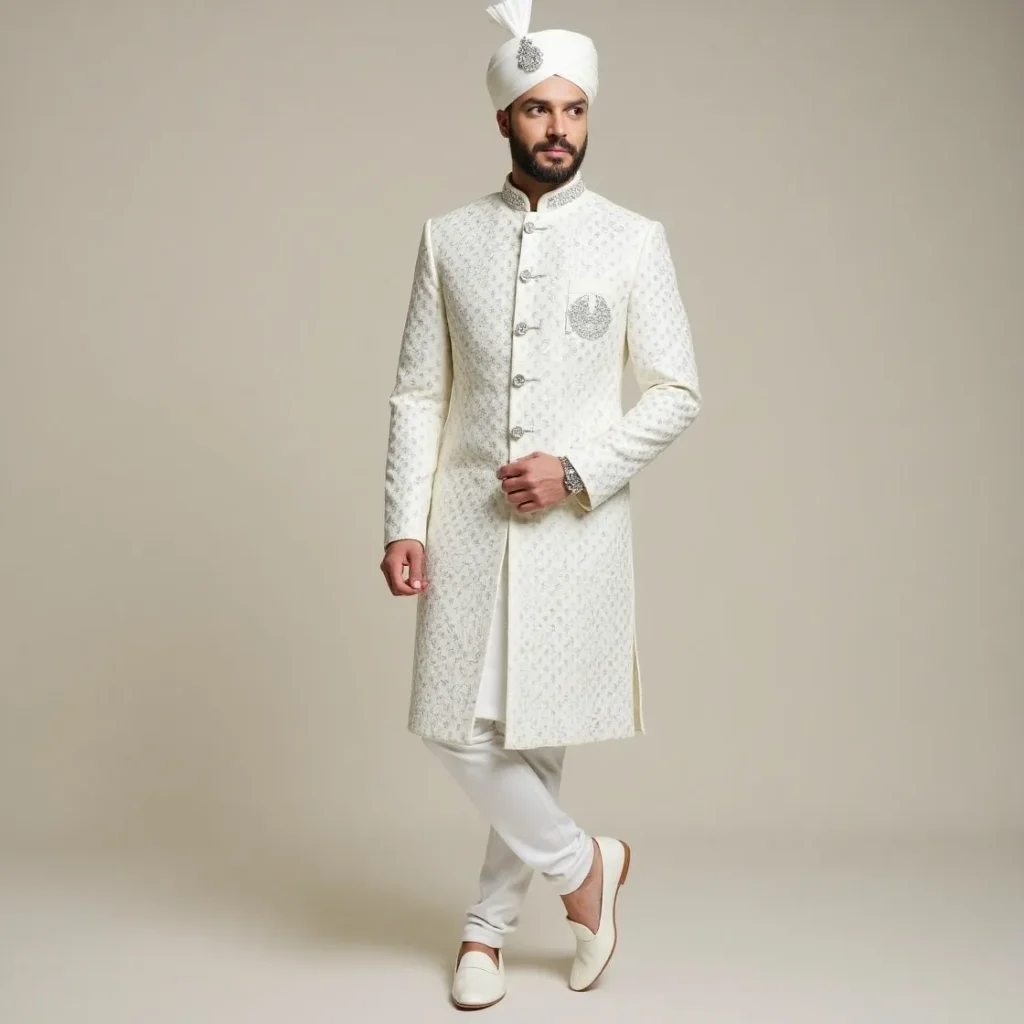 Barat Dress for Men White & Silver