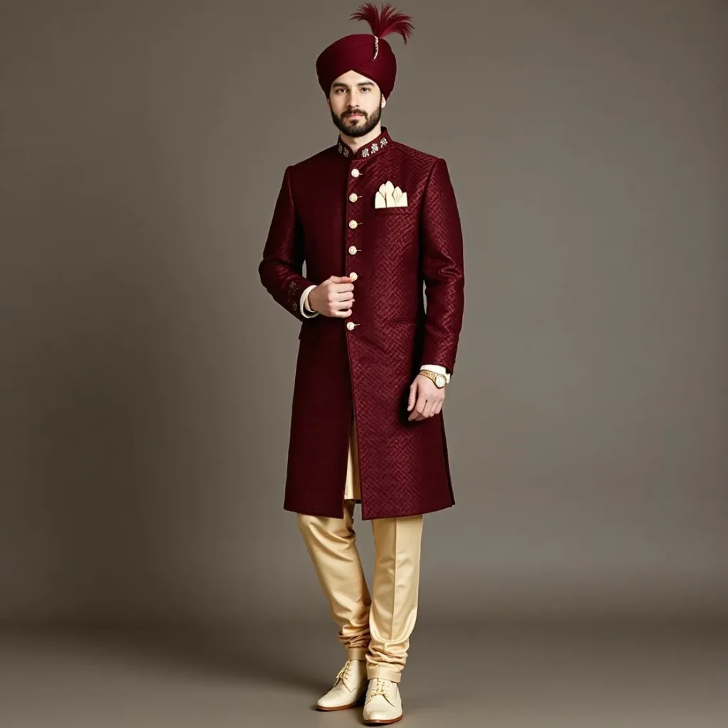 Barat Dress for men Burgundy & Champagne