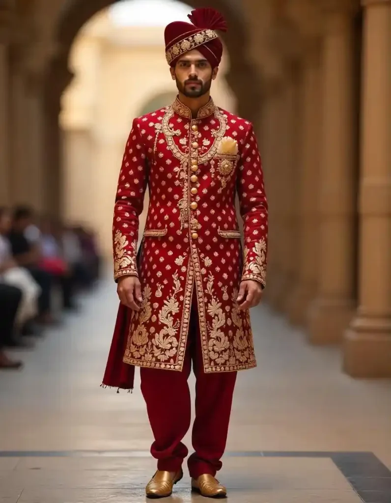 Barat Dress for men Red & Gold Combination