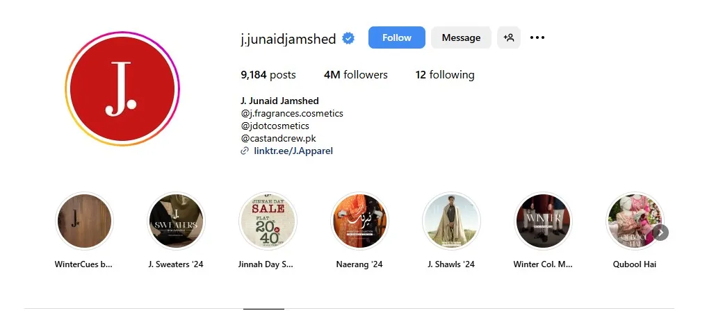 Junaid jamshed instagram