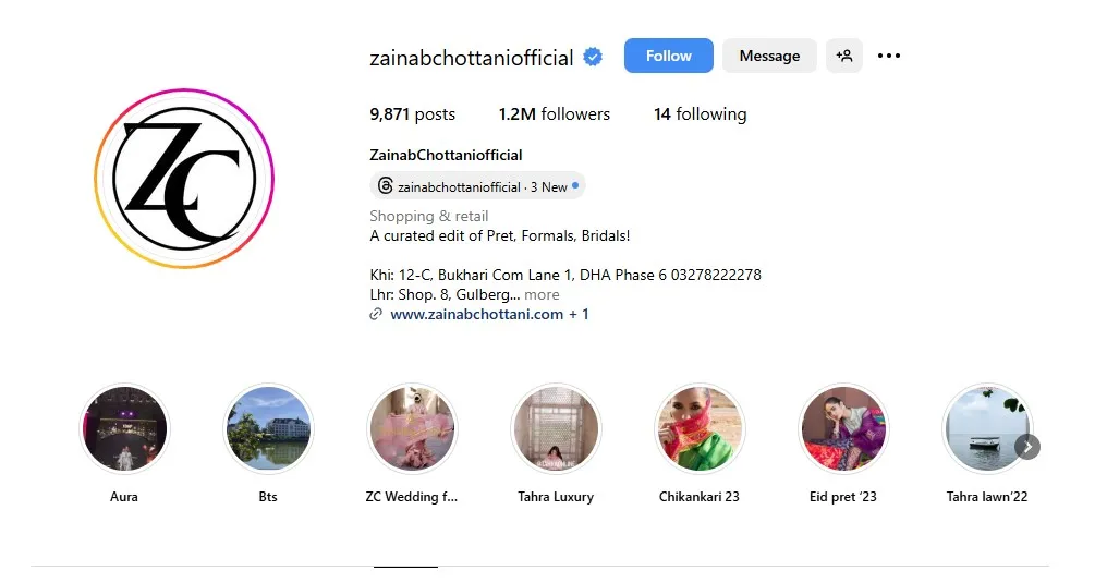 Zainab Chottani instagram